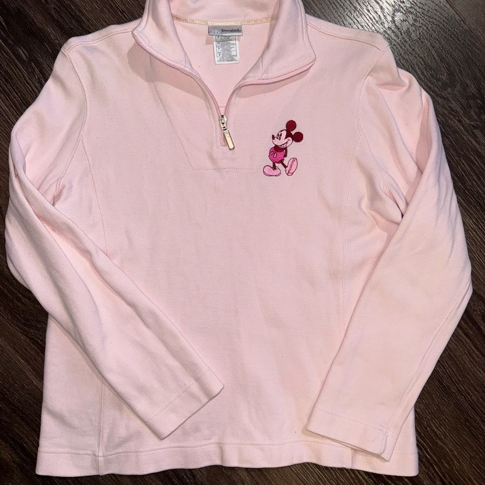Vintage Disneyland Resort Light Pink Mickey Mouse Quarter-Zip Sweatshirt